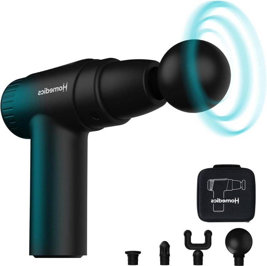 Mini-massagepistool 4 accessoires 6 intensiteiten ontspannende trillingen hoge slagkracht USB-C-aansluiting 1 uur batterijduur reisetui massage matras
