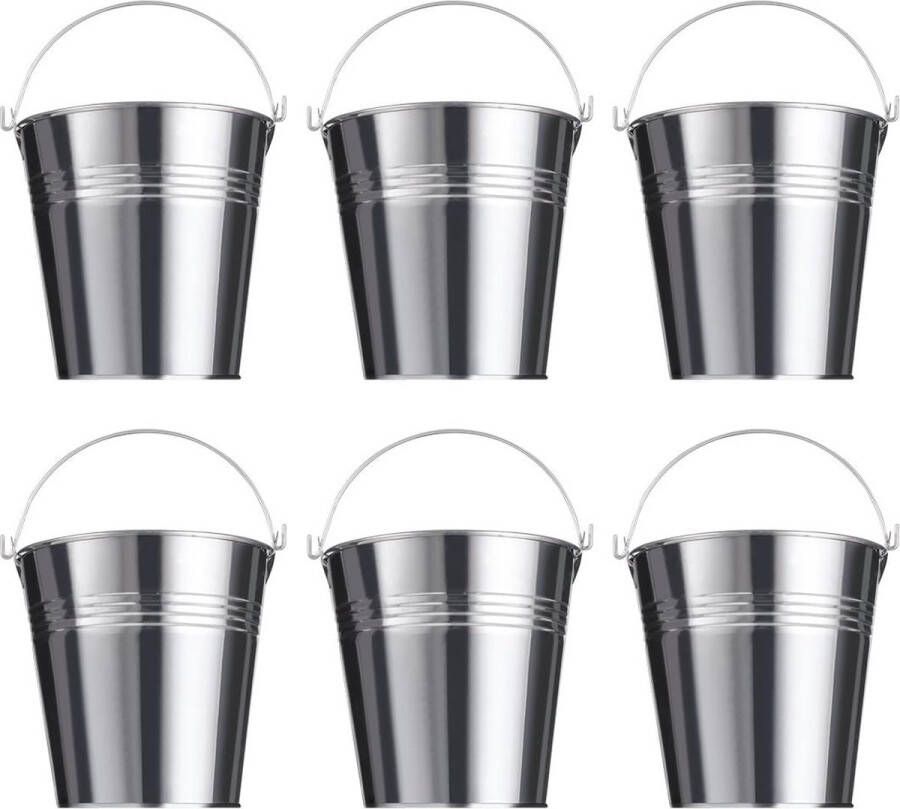 Mini metalen emmer zilver bruiloft doop snoep tafeldecoratie draaggreep 6 stuks 10 5 x 7 2 x 10 5 cm