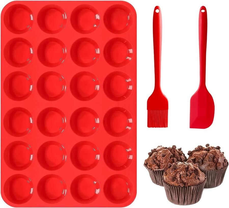 Mini Muffins bakvorm siliconen muffinvorm voor 24 kopjes mini-muffinvormen met antiaanbaklaag cupcakevormen BPA-vrij en vaatwasmachinebestendig voor minicupcakes brownies cakes pudding (pakje