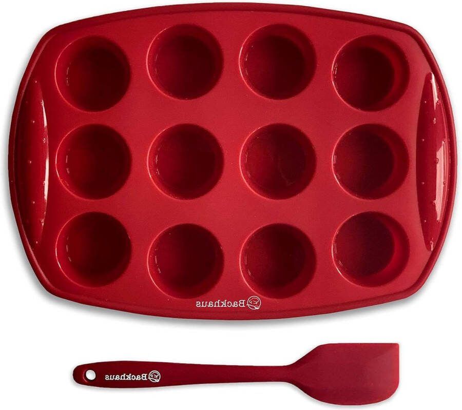 Mini muffinvorm 12 brownies muffins cupcakes anti-aanbaklaag siliconen bakvorm platina siliconen rood