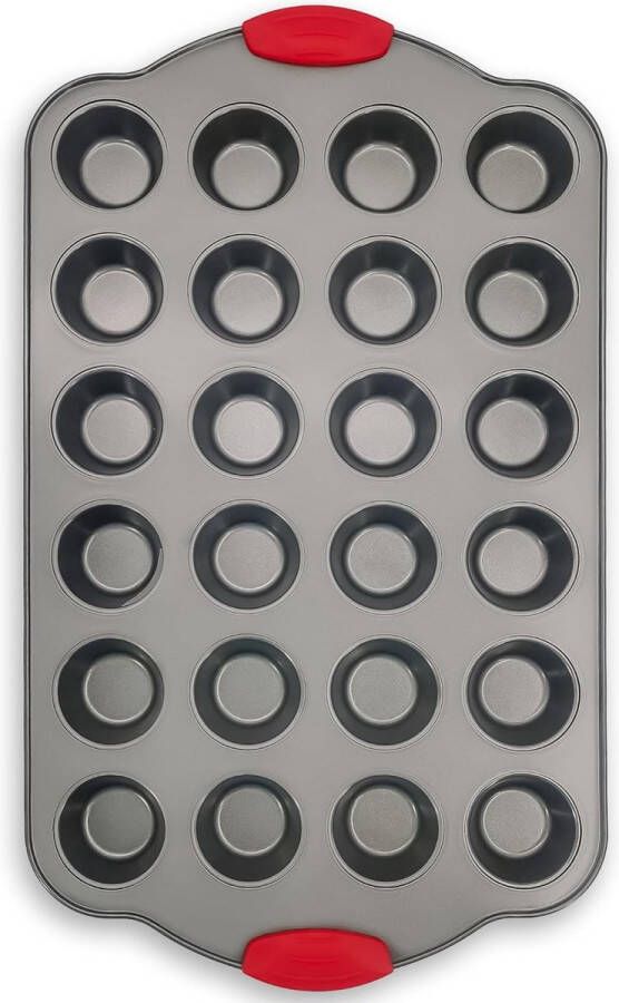 Mini-muffinvorm met 24 kopjes en siliconen handgrepen Professionele cupcakevorm met antiaanbaklaag voor muffins cupcakes eierhapjes en meer