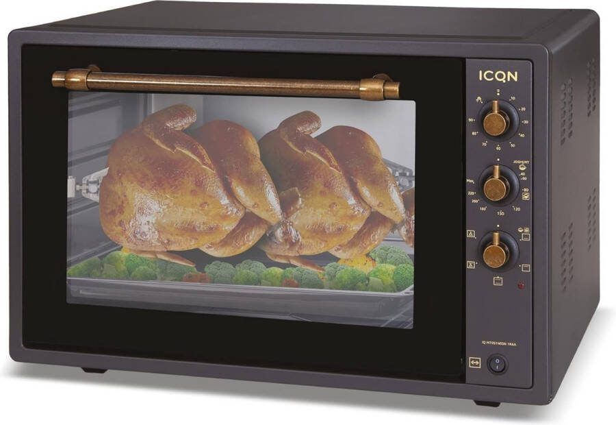 Mini oven rustiek Vrijstaand 60 liter Pizzaoven Braadspit Elektrische mini-oven Zwart Antraciet