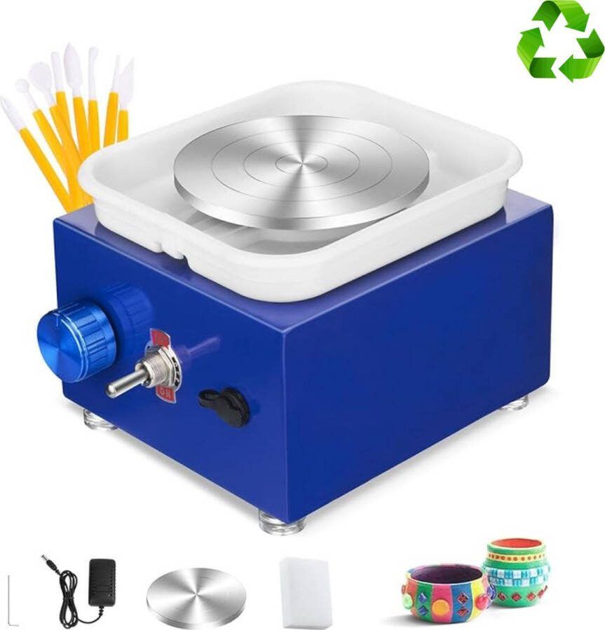 Mini Pottenbakkersschijf – Elektrische Draaischijf Pottenbakken – Boetseerschijf – Afneembare ABS Bak – voor Kinderen en Beginners Blauw