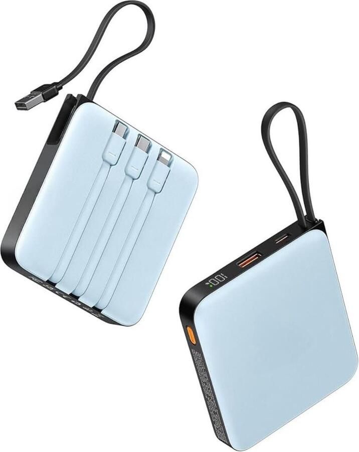 Mini Powerbank USB-C Snellader LED-Display Draagbare Oplader Ingbouwde Kabels 20000mAh