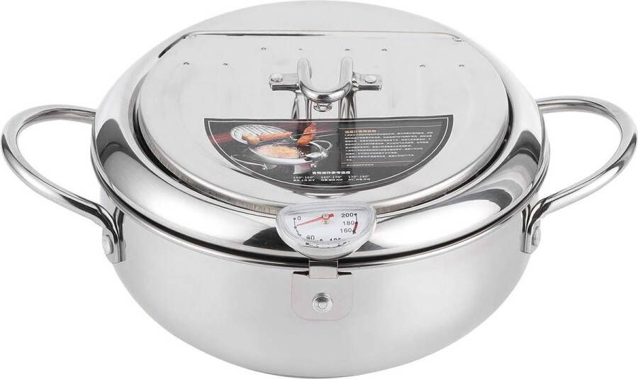 Mini-roestvrijstalen braadpan in Japanse stijl temperatuurgestuurde Tempura braadpan voor het huishouden compatibel met gasfornuis inductiekookplaat en elektrisch fornuis (20 cm)