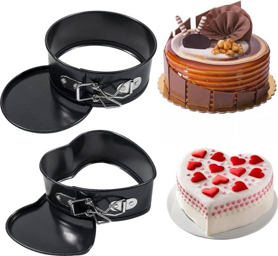 Mini rond + hart bakvormen 12 cm 2 stuks kleine ronde springvormen cakevorm mini-hart taartbakvormen met antiaanbaklaag