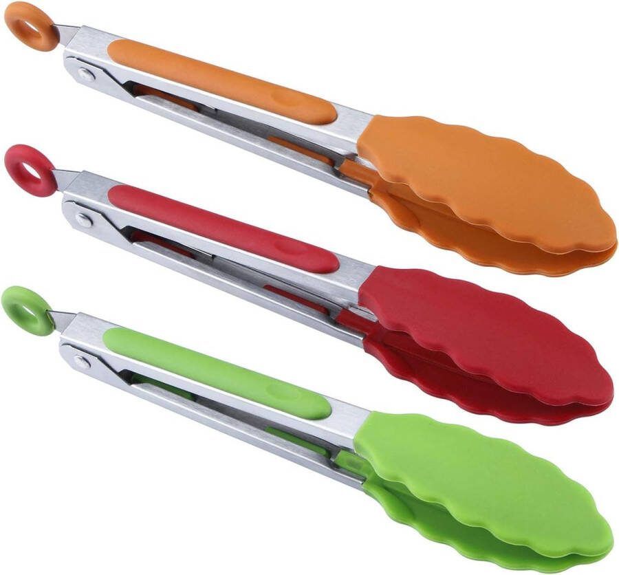 Mini Serveertang Siliconen Keukentang 19 5 cm Rood Groen Oranje 3 stuks