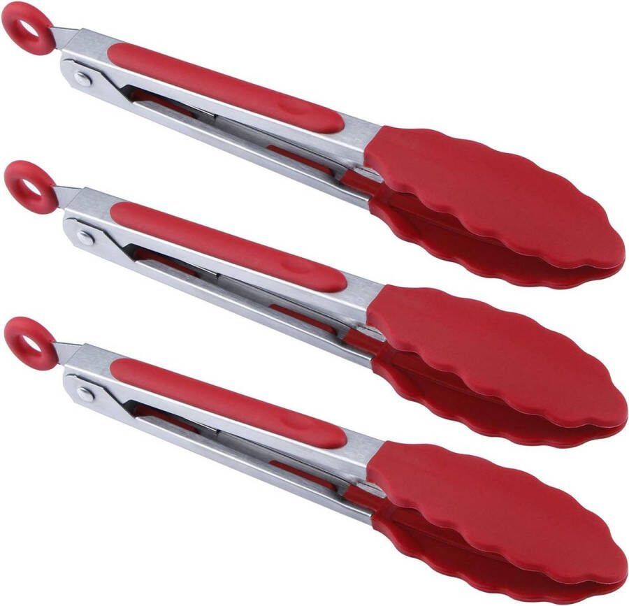 Mini-serveertangen siliconen keukentangen 7 rood 3 stuks
