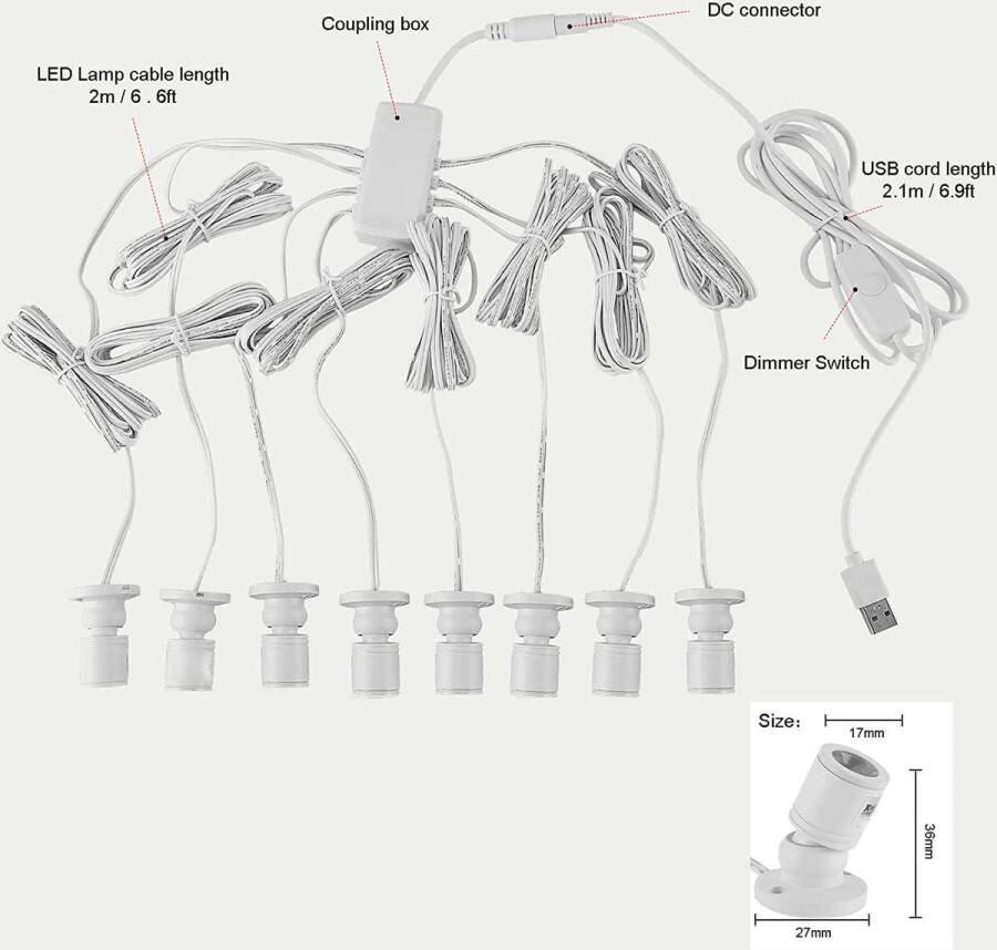 Mini-spots voor vitrinekast Glazen toonbank Dimbare spotlampen LED-opbouwlampen Juwelenlampen Set van 8 koud wit 6000k