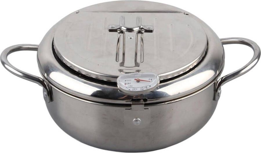 Mini Stalen Koekenpan Thermometer Japanse Stijl Tempura Roestvrij Friteuse Inductie Fornuis Compatibel 24cm (Klein formaat 20cm)