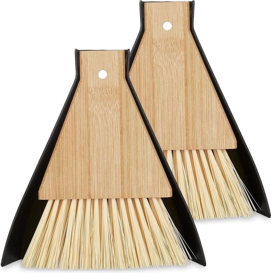 Mini stoffer en blik set van 2 vegertje voor keuken camping of bureau met ophangoogje zwart natuurlijk handig formaat
