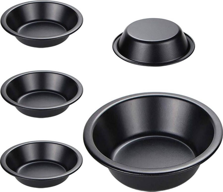 Mini-taartvorm anti-aanbaklaag ronde bakvorm set 5-delig voor het bakken van taarten desserts recepten luchtfriteuse cakes brood vlees desserts zwart