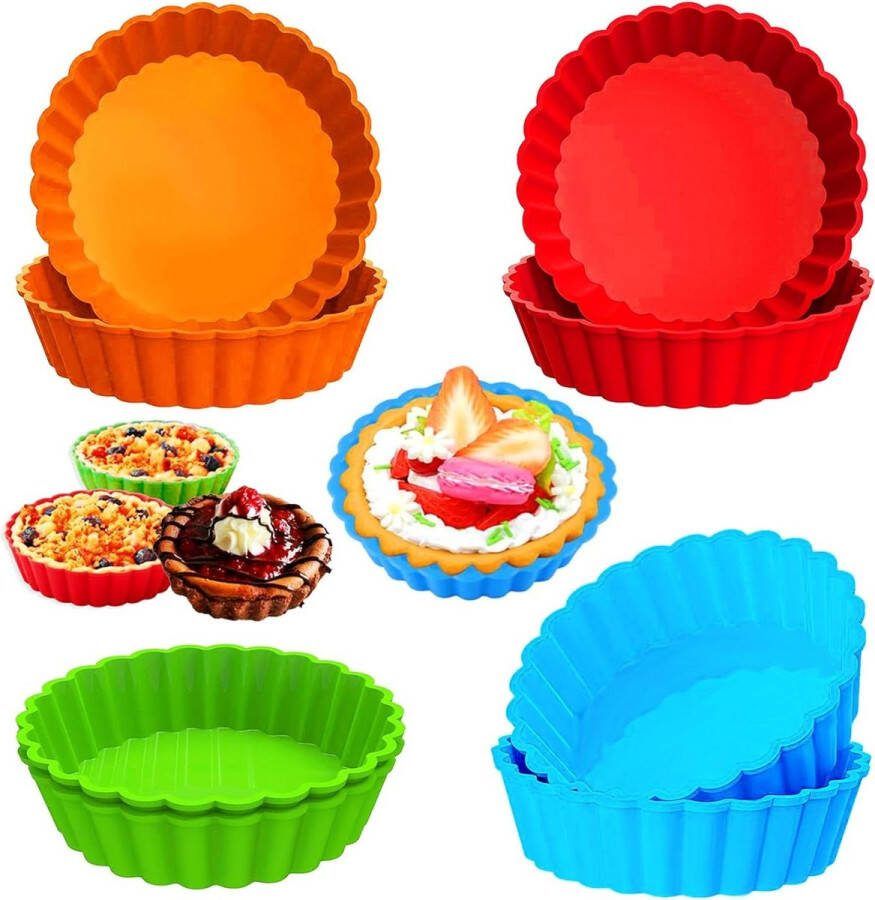 Mini Taartvorm Siliconen 10 cm Anti Aanbak Quichevorm Tartelet Herbruikbaar Cupcakes Muffins Brood 8 Stuks tartelette vormen