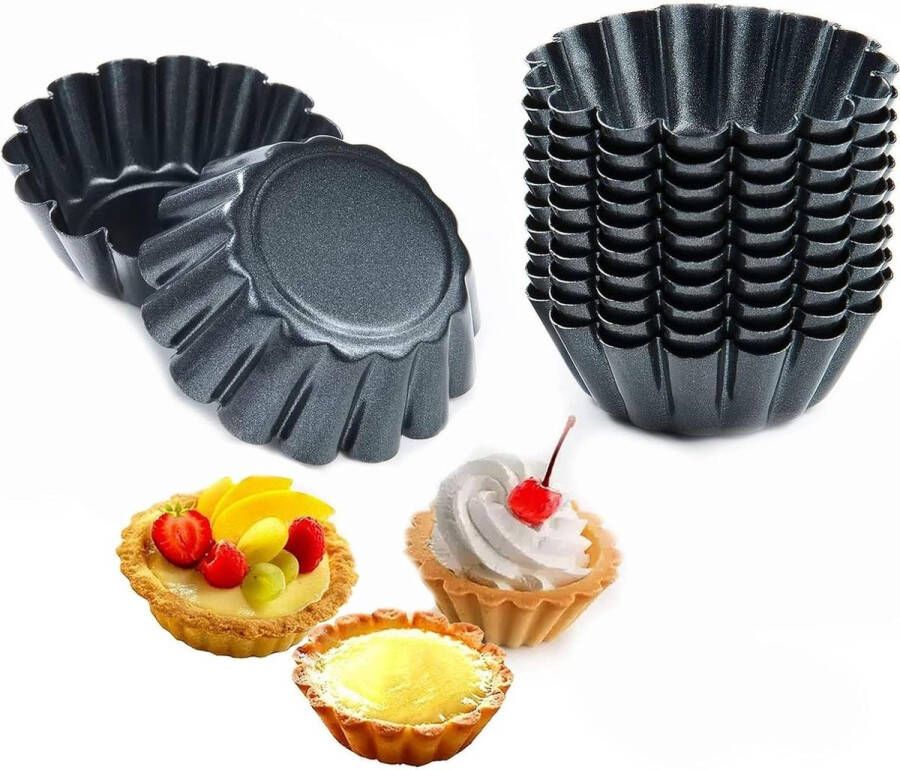 Mini-taartvormen van koolstofstaal 12 stuks anti-aanbaklaag herbruikbaar tarteletvormpjes muffinvorm 75 cm tartelette vormen
