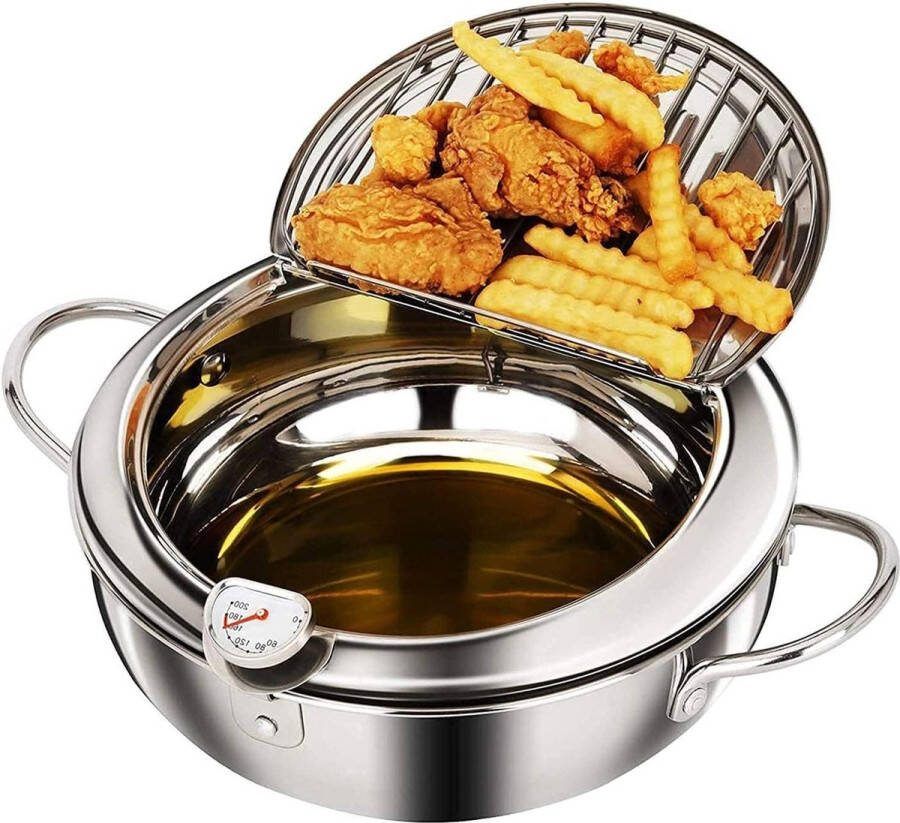 Mini Tempura Friteuse Roestvrijstalen Friteuse Temperatuurgecontroleerd Huishoudelijk Japanse Stijl Geschikt voor Inductiekookplaat 24 cm