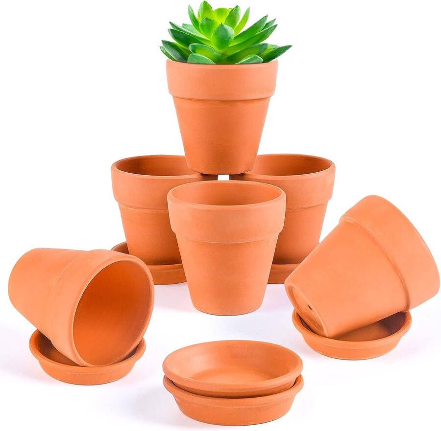 Mini terracotta aardepotten 6 stuks terracotta vetplanten potten met schotels 8 cm kleine terracotta potten mini-potten van aardewerk terracotta Nursery kleipotten mini-bloempot voor binnen en buiten