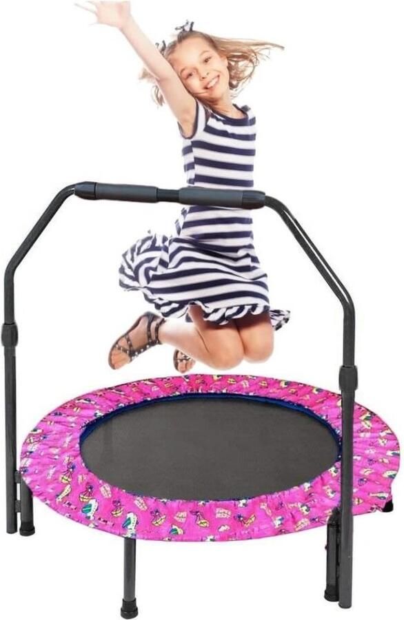 Mini Trampoline Fitness Trampoline Met Stang – Voor Jongens En Meisjes – Kleine Kinder Trampoline Met Duurzame Afdekking– Voor Binnen En Buiten – Roze