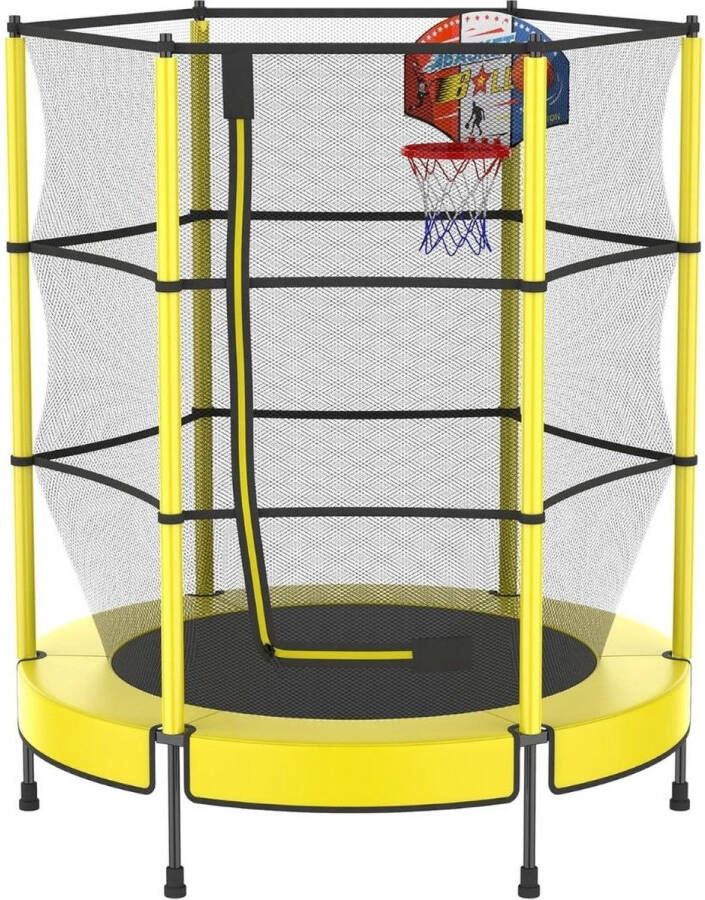 Mini Trampoline Kinder Trampoline Met Veiligheidsnet Fitness Trampoline Met Stang – Voor Kinderen – Kleine Trampoline Met Basketball Basket – Peuter & kindertrampoline 145 cm Indoor & Outdoor