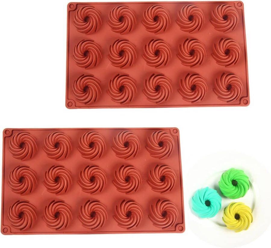Mini tulbandvorm 15 stuks mini donutbakvorm tulbandvormen siliconen spiraalvormige tulbandvorm van siliconen voor chocolade muffins brownies cake pudding 29 x 17 x 2 cm (2 stuks)