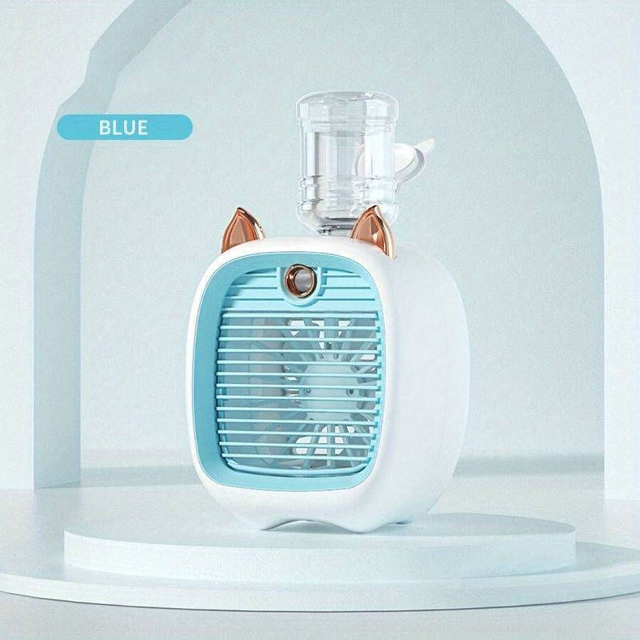 Mini vernevelingsventilator usb blauw 3-snelheden luchtkoeler