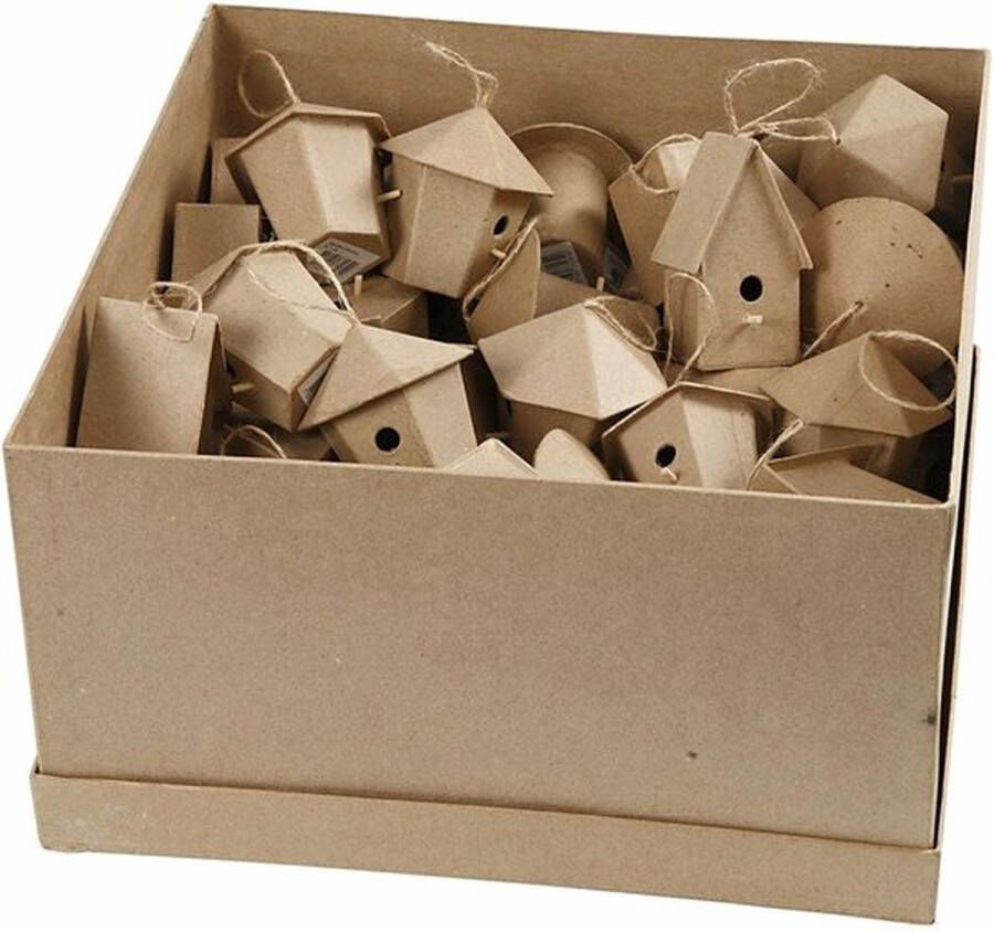 Mini Vogelhuisjes Kleine vogelhuisjes Little Birdhouse Decoratie Knutselen Papier-Maché Handgemaakt Jute Ophanglus H: 7 cm 6x10 Stuks