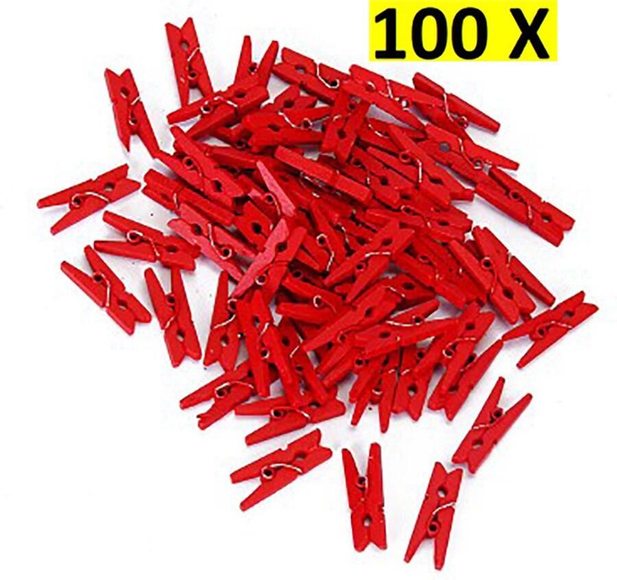 Mini Wasknijpers Kunststof 25MM Hang klem Rood 100 stuks