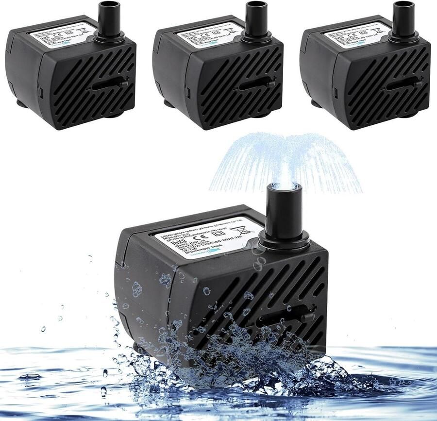 Mini-waterpomp 4 stuks aquariumpomp 3 W 180 l u ultra stil dompelpomp aquaria vijver fontein hydrocultuur fonteinpomp