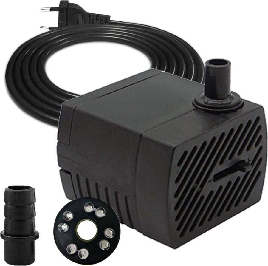 Mini-waterpomp 4 W 280 l-u 110 V-220 V 8 leds vijverpomp fonteinpomp kleine dompelpomp met 2 mondstukken geschikt voor kleine aquaria aquariumpompen tuinen krachtige en stille circulatie fonteinpomp
