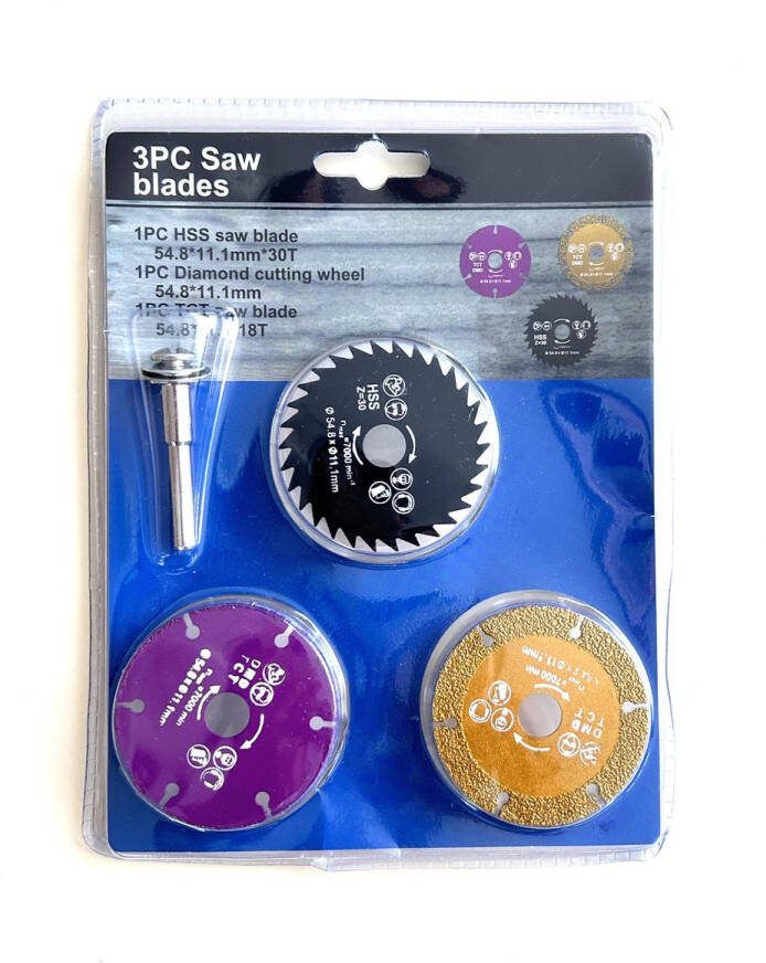 Mini zaagbladen – 3-delige zaagbladen set – Zaagblad – Opspandoorn Ø 54 8 mm – Max. 7.000 RPM