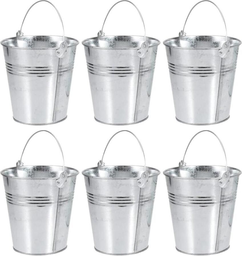 Mini-zinkemmer zilver gastgeschenk bruiloft metalen emmer bonbons tafeldecoratie blikken emmer tuinplanten 6 stuks Angoily (105 x 72 x 105 cm)