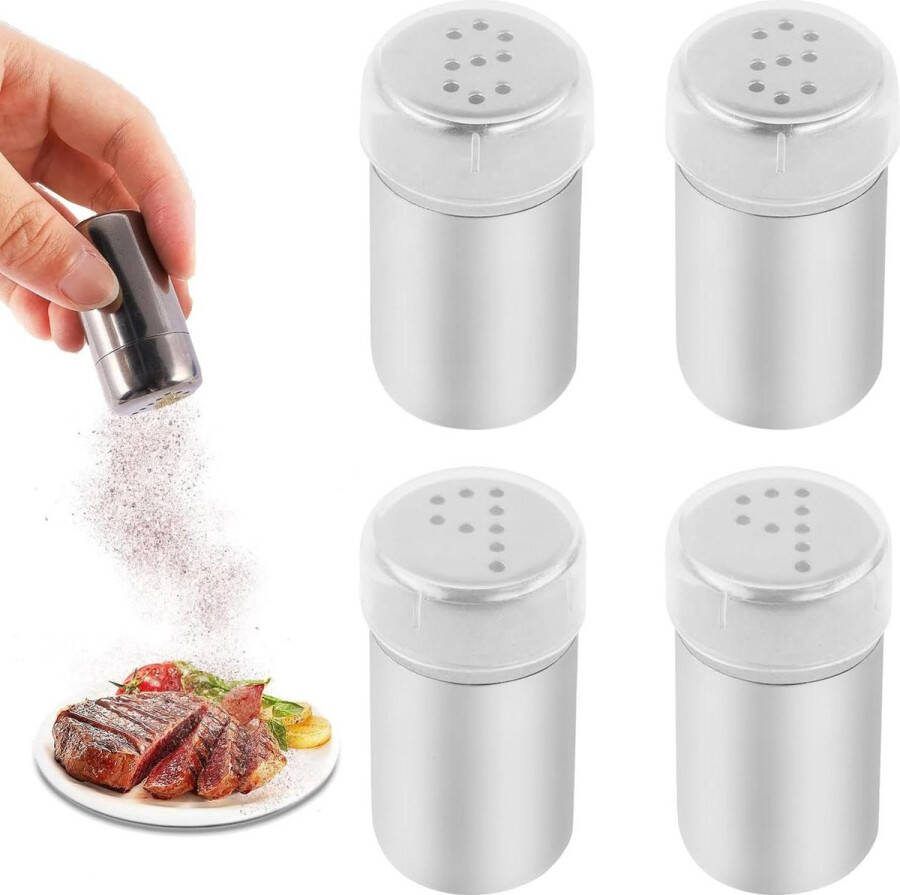 Mini Zoutvaatje Kruidenstrooier 4 Stuks Roestvrij Staal 5 ml Onderweg Camping Bento Box Outdoor Grill Thuis Zoutvaatje