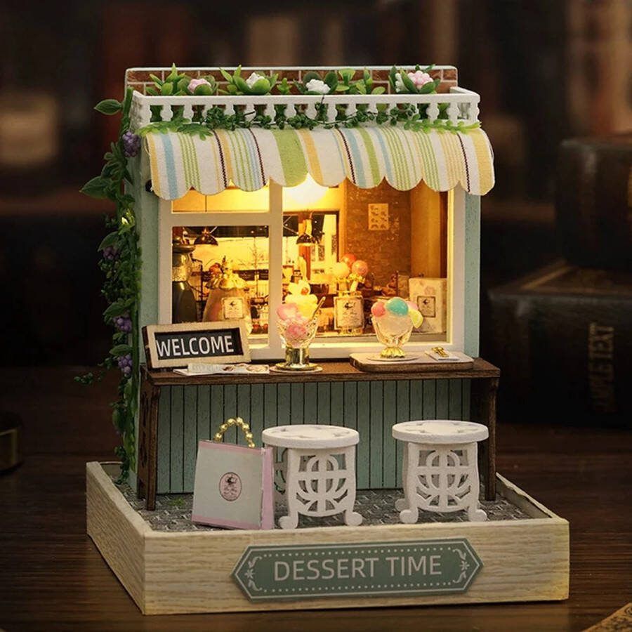 Miniatuur Bouwpakket Volwassenen dessert time ijssalon Studio Modelbouw Knutselen – Poppenhuis DIY Dollhouse leuk voor de donkere dagen