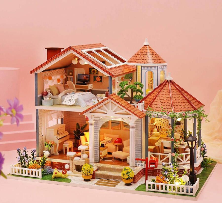 Miniatuur Poppenhuis Kit met Muziek DIY Miniatuur Huis Kit met Meubels Handgemaakte Ambachten Miniatuur Poppenhuis Geschenken Gekleurde Glazuur Tijd