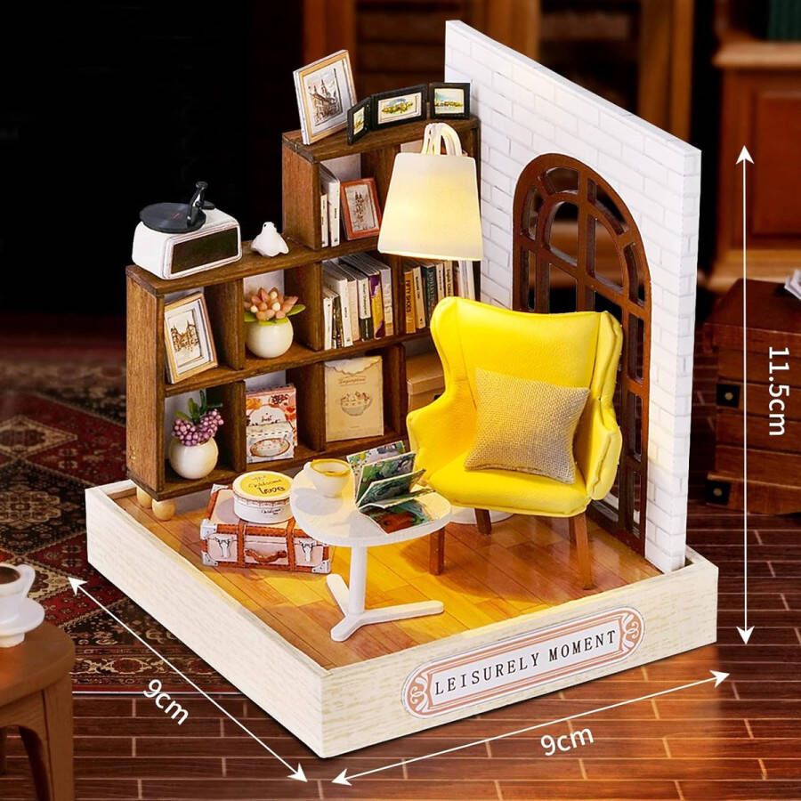 Miniatuur Poppenhuis Kit voor Beginners om DIY Poppenhuis Kit met Meubilair te bouwen DIY Miniatuur Huis Kit met Stofkap Gereedschap Maak je eigen Craft House Model (Leisurely Moment)