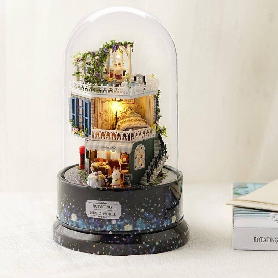 Miniatuur Poppenhuis met Meubels Idee DIY Houten Poppenhuis Bouwpakket inclusief Stofdicht Muziekmechanisme Schaal 1:24 Creatieve Ruimte