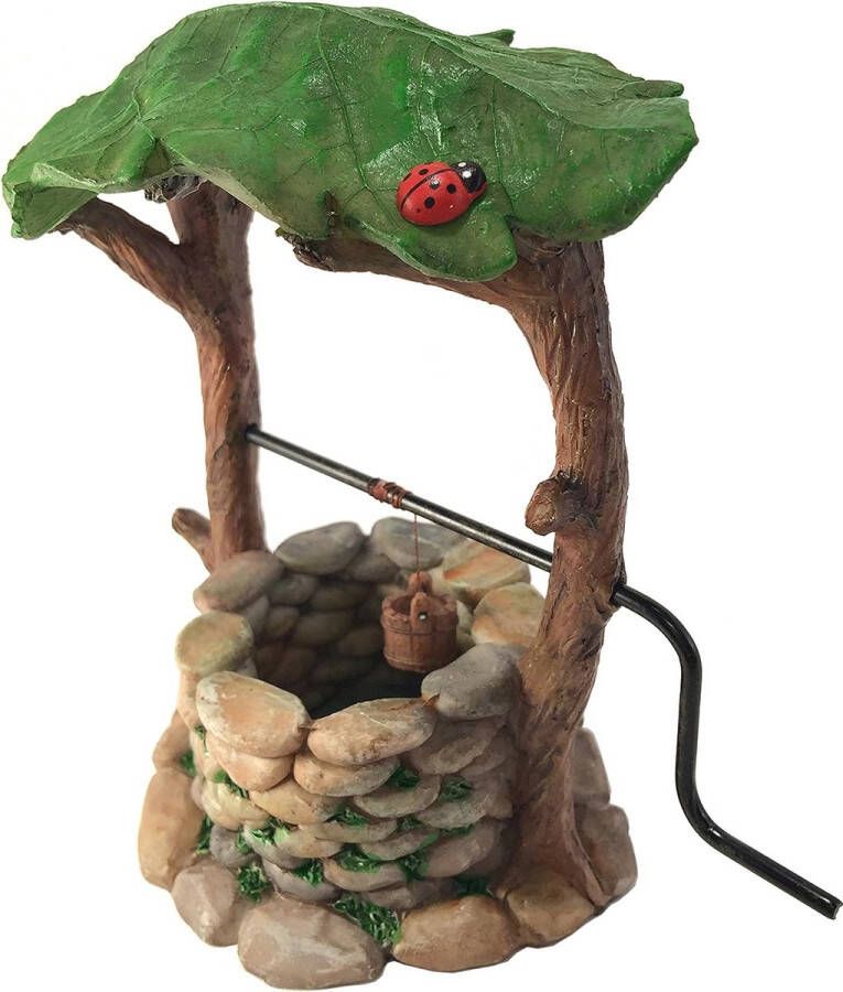 Miniatuur wensfontein met beweegbare handgreep en wateremmer voor tuinkabouters een feeëntuin accessoire