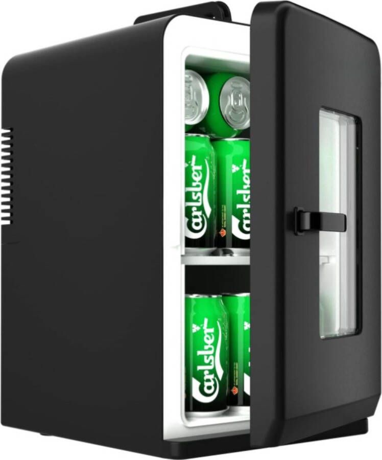 Minikoelkast 15L 21 blikjes 330ml minikoelkast voor de kamer 12V DC 220V AC kleine koelkast met warmte- en koelfunctie voor voedsel drankjes cosmetica max. en ECO-modus (zwart) [Energieklasse F]-Kerstcadeau