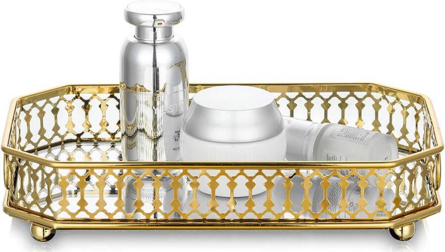 Mirror Glass Makeup Tray Gold Rectangle Decorative Tray Candle Plate Jewelry Box Storage Organizer Mirror Vanity Tray for Sideboard Bathroom Bedroom Home Decorations