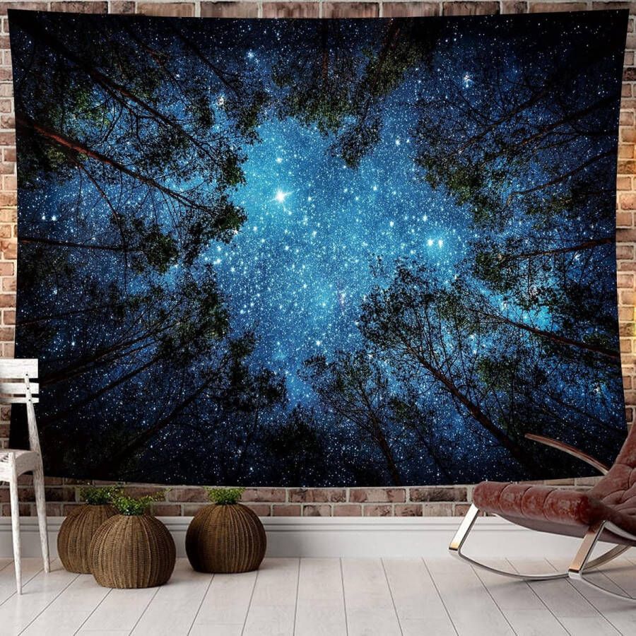 Mist Forest Tree Tapestry Psychedelische muuropknoping sprei wandhanddoek tapijt natuur landschap picknick strandlaken stranddeken groot voor slaapkamer woonkamer slaapzaal wanddecoratie 230 x 180 cm