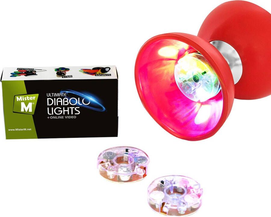 Mister M Set met 2 LED-lampjes Voor EEN gloeiende diabolo Met online video om de kunst van het jongleren te leren