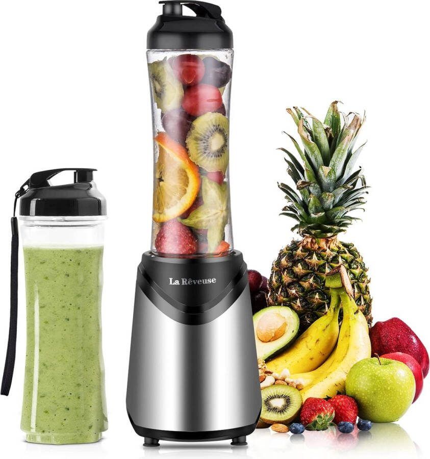 Mix&Go blender Profesionele blender 550ml inhoud 2 BPA-vrije draagbare reissportflessen 300W vermogen 4 Messen van roestvrij staal ABS