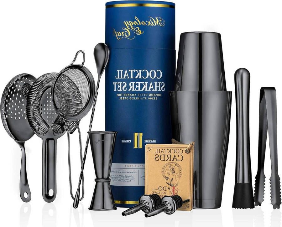Mixology barmankit 11-delige cocktailshakerset met gewogen Boston Shaker en staafgereedschap thuis of professioneel bartending Beste cocktailset voor geweldige drankmixervaring (zwart) cocktail shaker rose gold
