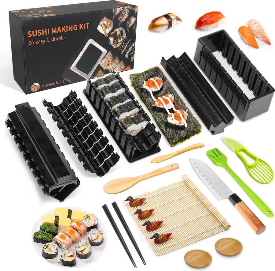 MLRYH Sushi Maken Kit Sushi Maker Set voor Beginners 20 Stuks Plastic Premium Set Sushi Tool Set Sushi Rijst Roll Mold Vormen DIY Sushi Prefect Thuis Sushi Tool