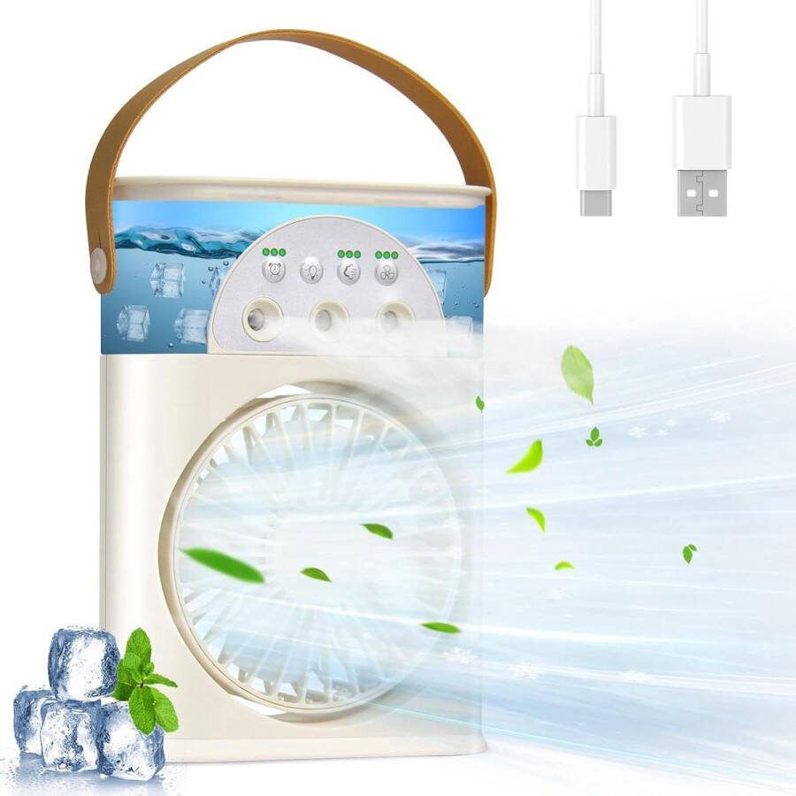 Mobiele 3-in-1 mini-airconditioning airco koeler voor kamer met 250 ml watertank 3 windsnelheden en 2 vochtigheidsmodi 360° draaibaar timer 7 kleuren licht Luchtkoeler