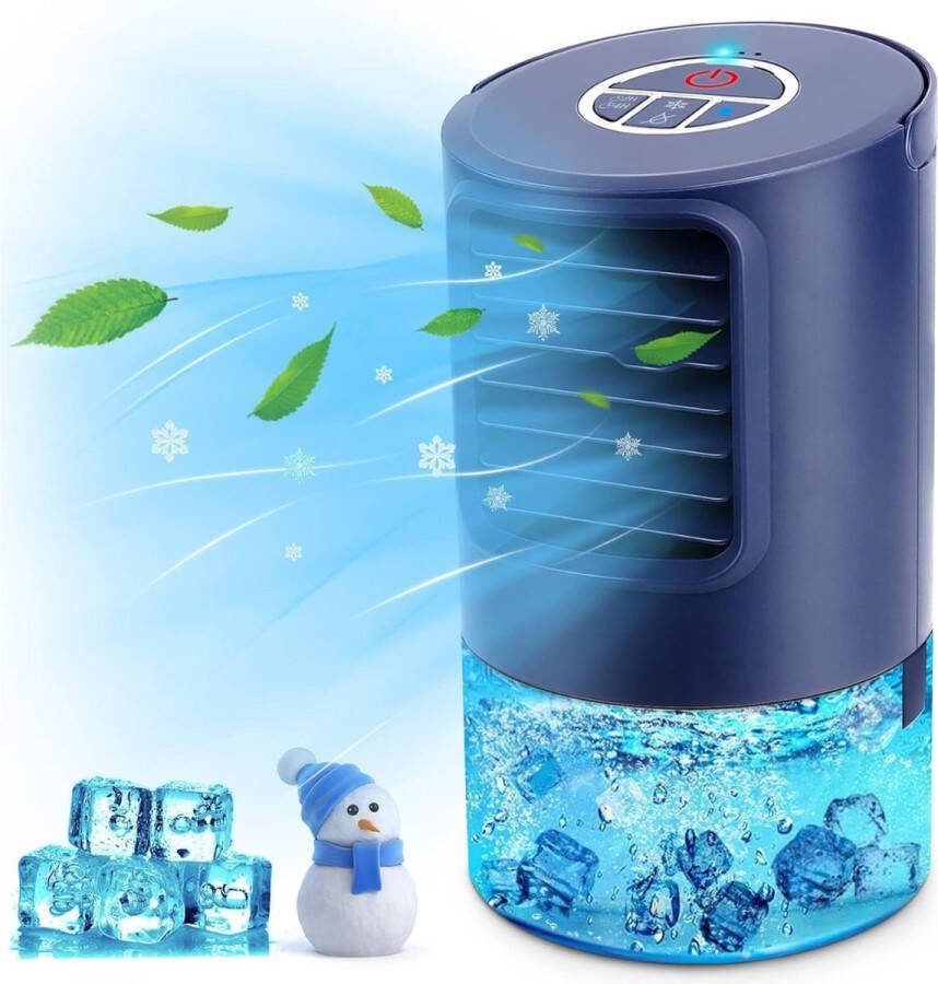 Mobiele Airco 3-in-1 400ml Kleine Airconditioning zonder Afvoer Slang Draagbare Ventilator 50 dB 3 Functies & Snelheden 90° Oscillatie Luchtbevochtiger Slaapkamer Kantoor Woonkamer Blauw
