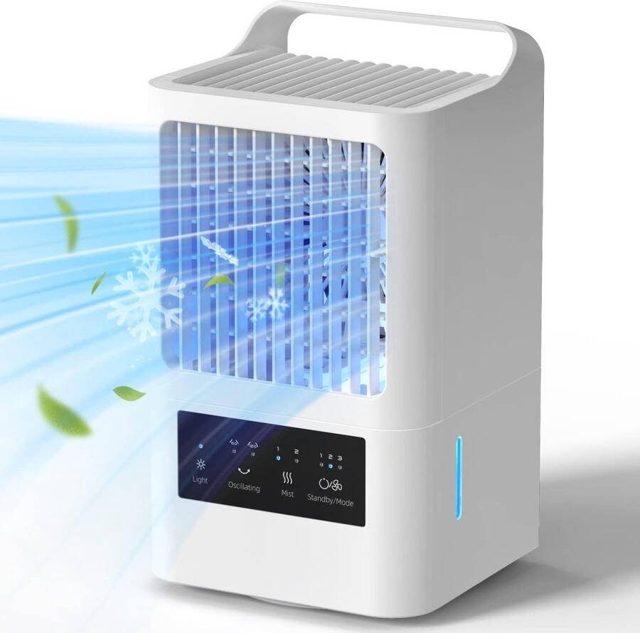 Mobiele Airconditioning 4in1 Ventilator met 3 Snelheden 2 Mitstanden Draagbare Airco 60° 120° Oscillatie Energiebesparend Luchtkoeler met Handvat