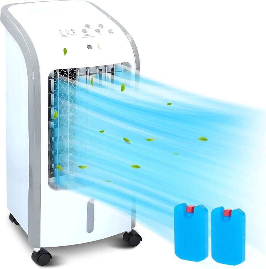 Mobiele Airconditioning Zonder Afvoerslang 2in1 Ventilator met Waterkoeling Stil 65dBa 3 Snelheden Energiebesparend met Afstandsbediening Rolsysteem voor Eenvoudig Transport