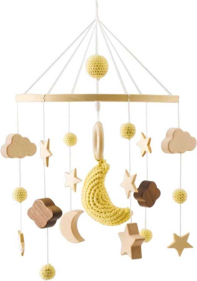 Mobiele baby windgong bedbel met raket en regenboog handgemaakt babybed voor baby's meisjes of jongens rustgevende inslaaphulp speelgoed (maan)