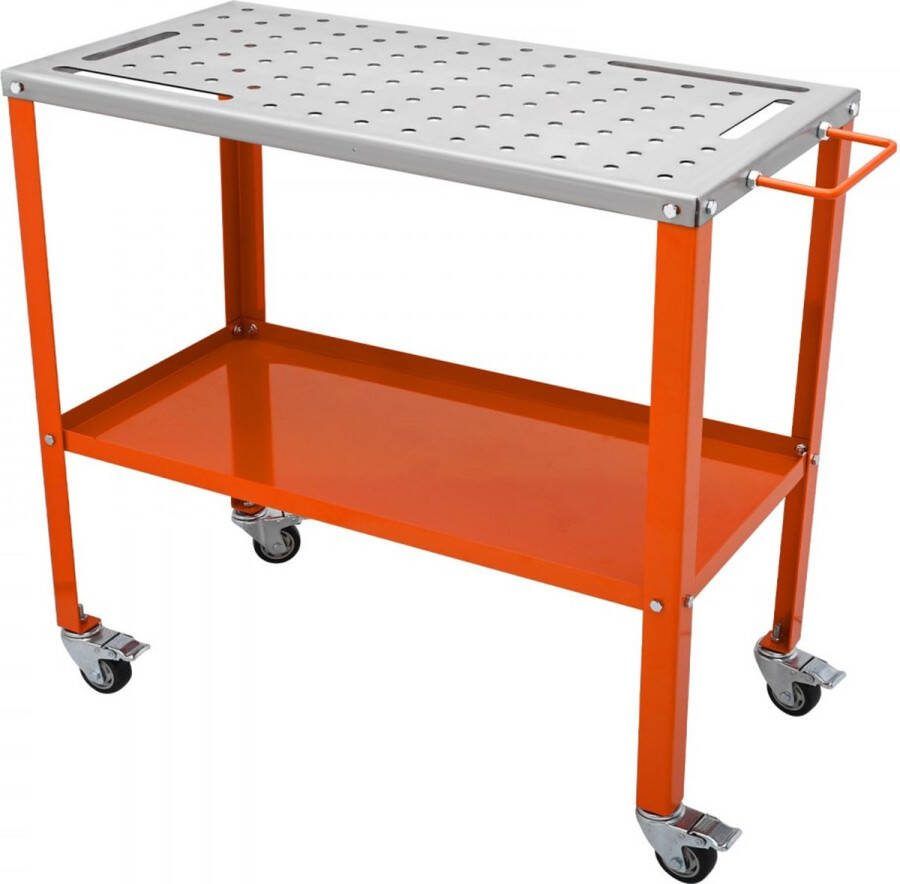 Mobiele Lastafel 91.4x45.7cm Laswerkbank 544kg Laadvermogen Gatentafel 94 Gaten (φ1.6cm) Werkbank Koolstofstalen Werktafel Laskar met Wielen 4 Gereedschapssleuven