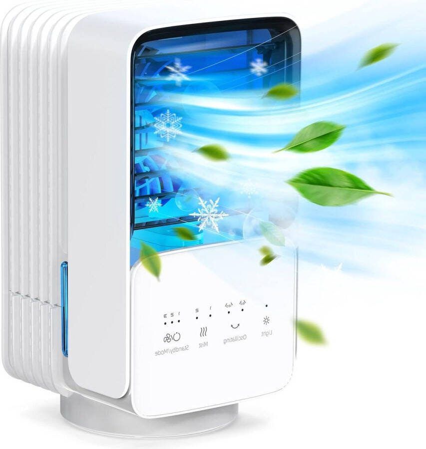 Mobilele Airco voor Slaapkamer Draagbare 4-in-1 Mobiele Airconditioner 120° Oscillatie 700ml Mini Airconditioning 3 Snelheden 2 Nevelmodi 7 Kleurrijke Lampen Geschikt voor Thuis Kantoor Mobilele Airco voor Slaapkamer